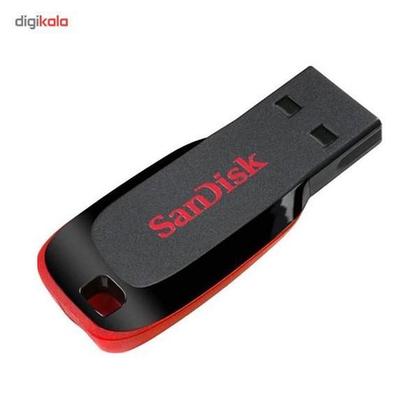 فلش مموری سن دیسک مدل Cruzer Blade CZ50 ظرفیت 128 گیگابایت با رابط USB 2.0، بدنه مات مقاوم در برابر لک و اثر انگشت، سرعت انتقال 30 مگابایت بر ثانیه، قابلیت رمزگذاری اطلاعات و طراحی بدون درپوش با شیار اتصال بند
