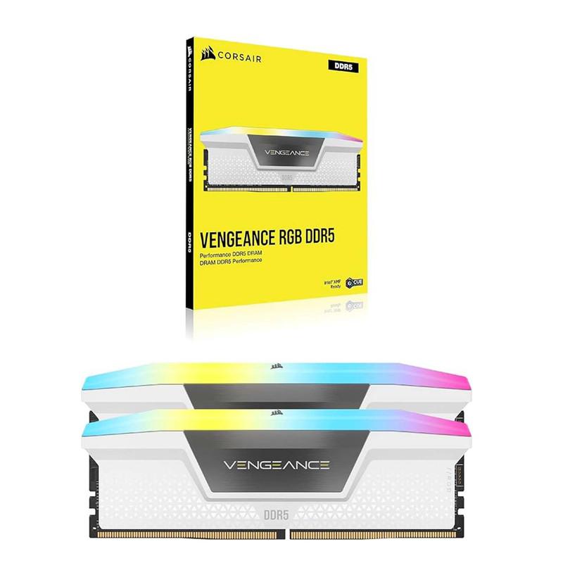 رم دسکتاپ DDR5 کورسیر مدل VENGEANCE RGB ظرفیت 64 گیگابایت دو کاناله 6000 مگاهرتز CL40 با هیت‌سینک خنک‌کننده و ماژول U-DIMM دو عدد 32 گیگابایتی