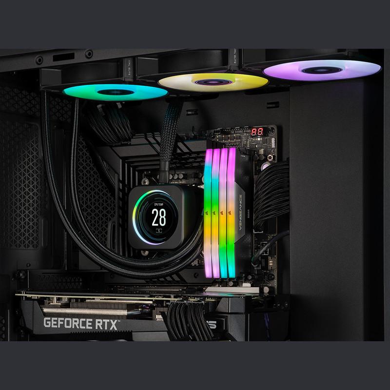 رم دسکتاپ کورسیر DDR5 دو کاناله 32 گیگابایت مدل VENGEANCE RGB فرکانس 6000 مگاهرتز تایمینگ CL40 با هیت‌سینک خنک‌کننده