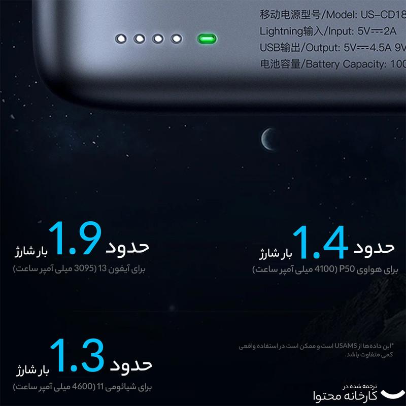 پاوربانک یوسمز مدل CD184 ظرفیت 10000 میلی آمپر ساعت