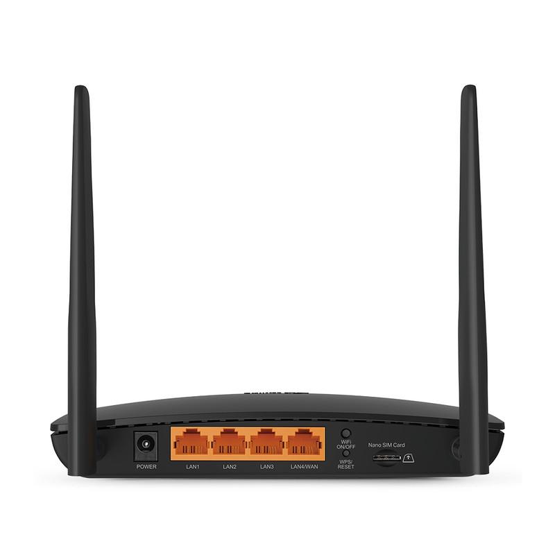 مودم روتر بی‌سیم 4G LTE تی‌پی‌لینک مدل TL-MR6400 با دو آنتن خارجی، شبکه Wi-Fi 2.4 گیگاهرتز، پشتیبانی از 32 کاربر، چهار پورت LAN 10/100 مگابیت و فایروال پیشرفته