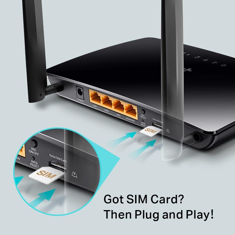 مودم روتر بی‌سیم 4G LTE تی‌پی‌لینک مدل TL-MR6400 با دو آنتن خارجی، شبکه Wi-Fi 2.4 گیگاهرتز، پشتیبانی از 32 کاربر، چهار پورت LAN 10/100 مگابیت و فایروال پیشرفته