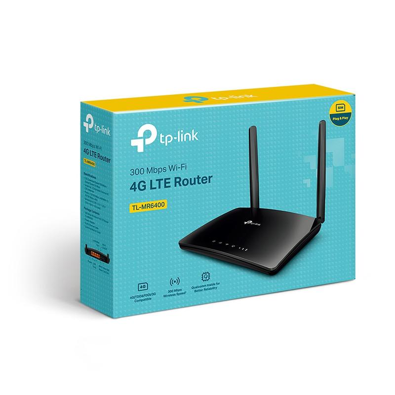 مودم روتر بی‌سیم 4G LTE تی‌پی‌لینک مدل TL-MR6400 با دو آنتن خارجی، شبکه Wi-Fi 2.4 گیگاهرتز، پشتیبانی از 32 کاربر، چهار پورت LAN 10/100 مگابیت و فایروال پیشرفته