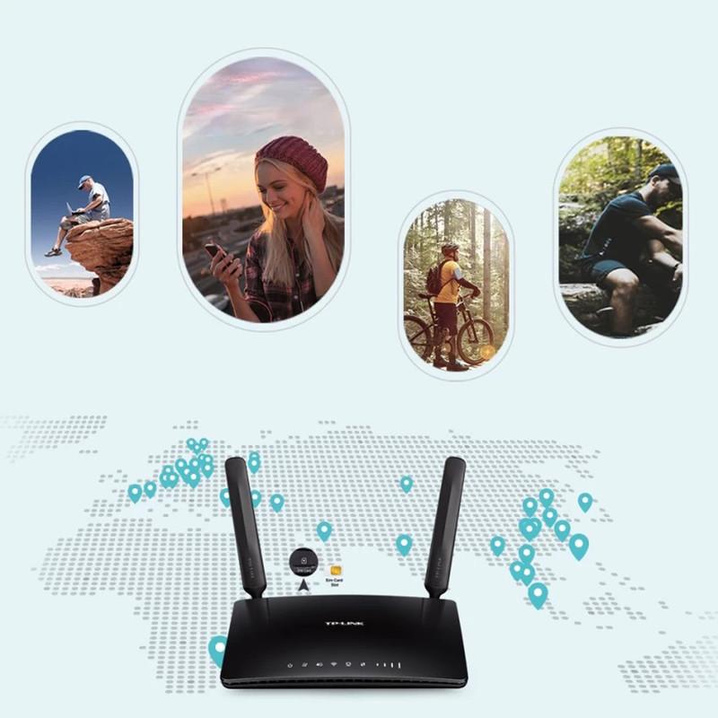 مودم روتر بی‌سیم 4G LTE تی‌پی‌لینک مدل TL-MR6400 با دو آنتن خارجی، شبکه Wi-Fi 2.4 گیگاهرتز، پشتیبانی از 32 کاربر، چهار پورت LAN 10/100 مگابیت و فایروال پیشرفته