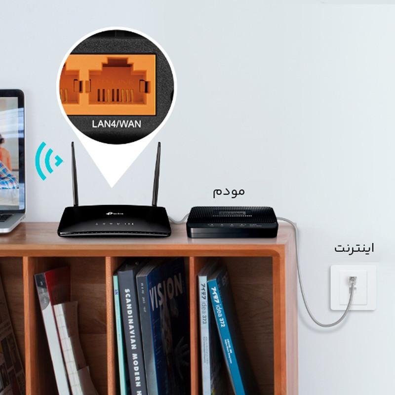 مودم روتر بی‌سیم 4G LTE تی‌پی‌لینک مدل TL-MR6400 با دو آنتن خارجی، شبکه Wi-Fi 2.4 گیگاهرتز، پشتیبانی از 32 کاربر، چهار پورت LAN 10/100 مگابیت و فایروال پیشرفته