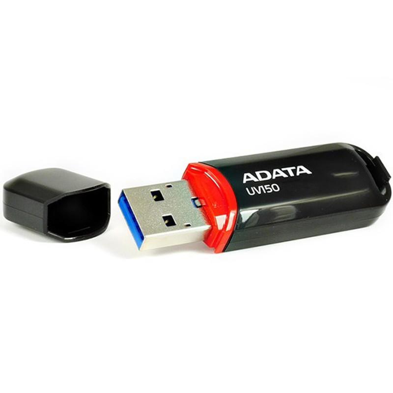 فلش مموری ای دیتا مدل UV150 ظرفیت 64 گیگابایت، رابط USB 3.2 Gen1 با سرعت خواندن 100 مگابایت بر ثانیه، درپوش‌دار، سازگار با ویندوز، مک و لینوکس، مناسب موبایل، تبلت، لپ‌تاپ و تلویزیون