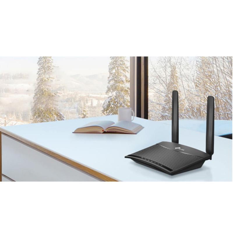 مودم روتر 4G خانگی تی پی‌لینک مدل TL-MR100 با پشتیبانی شبکه 4G و رابط RJ-45 LAN، منبع تغذیه برق