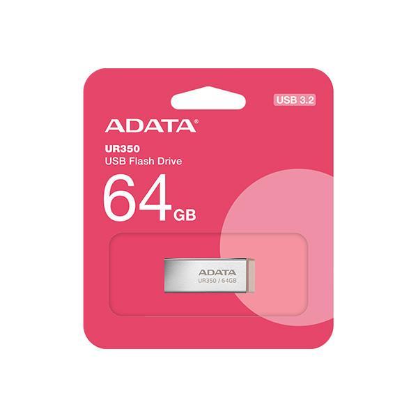 فلش مموری ای دیتا مدل UR350 ظرفیت 64 گیگابایت با رابط USB 3.2 Gen1، سرعت انتقال 100 مگابایت بر ثانیه، بدنه فلزی مقاوم، سازگار با ویندوز، مک، لینوکس و بدون نیاز به نصب درایور