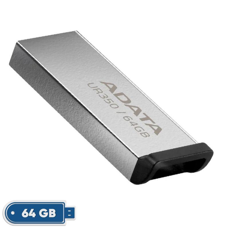 فلش مموری ای دیتا مدل UR350 ظرفیت 64 گیگابایت با رابط USB 3.2 Gen1، سرعت انتقال 100 مگابایت بر ثانیه، بدنه فلزی مقاوم، سازگار با ویندوز، مک، لینوکس و بدون نیاز به نصب درایور