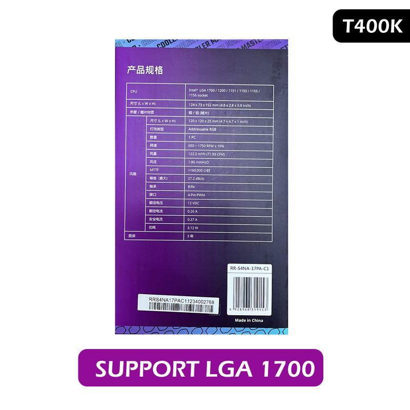 خنک کننده پردازنده کولر مستر مدل T400k ARGB LGA1700
