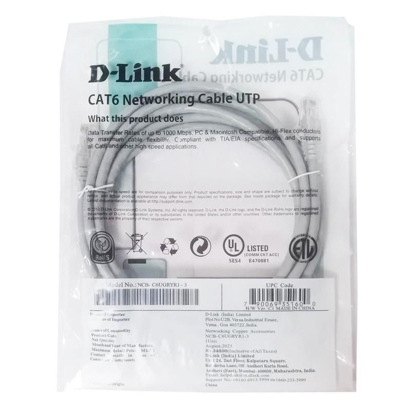 پچ کورد Cat6 دی-لینک مدل DLink Cord Cat6 UTP 3m NCB-C6UGRYR1-3