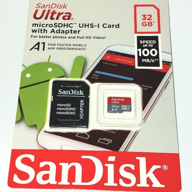 کارت حافظه microSDHC سن دیسک مدل ultra_A1 کلاس 10 استانداردUHS_I سرعت 100MBps ظرفیت 32 گیگابایت