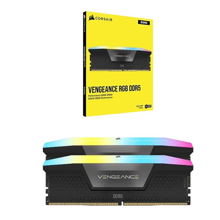 رم دسکتاپ DDR5 دو کاناله 32 گیگابایت کورسیر مدل VENGEANCE RGB فرکانس 6000 مگاهرتز تایمینگ CL36 با هیت‌سینک آلومینیومی و نورپردازی RGB پشتیبانی از XMP 3.0