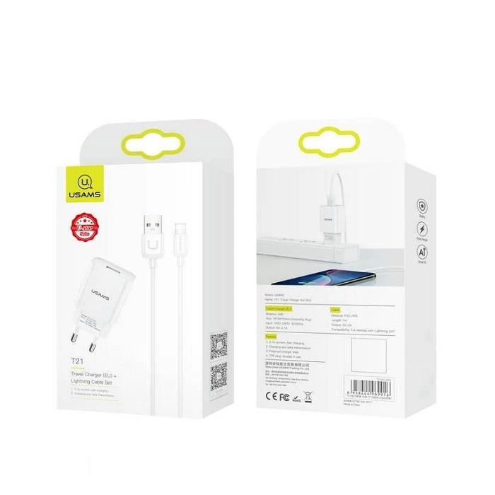 شارژر دیواری 10 وات یوسمز مدل T21L به همراه کابل لایتنینگ