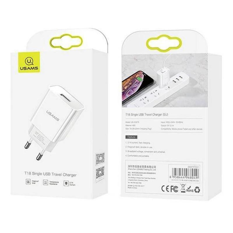 شارژر دیواری 10 وات یوسمز مدل T21L به همراه کابل لایتنینگ