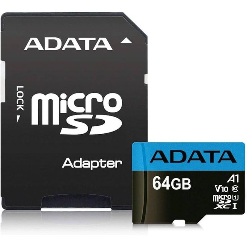 کارت حافظه microSDXC ای دیتا مدل Premier کلاس 10 استاندارد UHS-I V10 A1سرعت 100MBps ظرفیت 64 گیگابایت به همراه آداپتور
