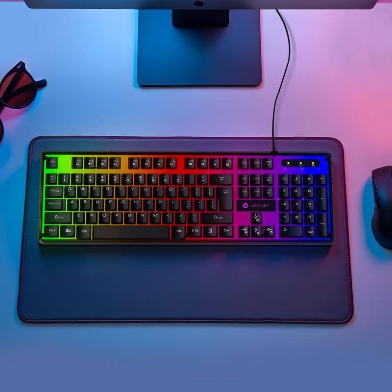 کیبورد گیمینگ لاجی کی مدل K230B، سوییچ ممبران، Full-Size، نورپردازی RGB