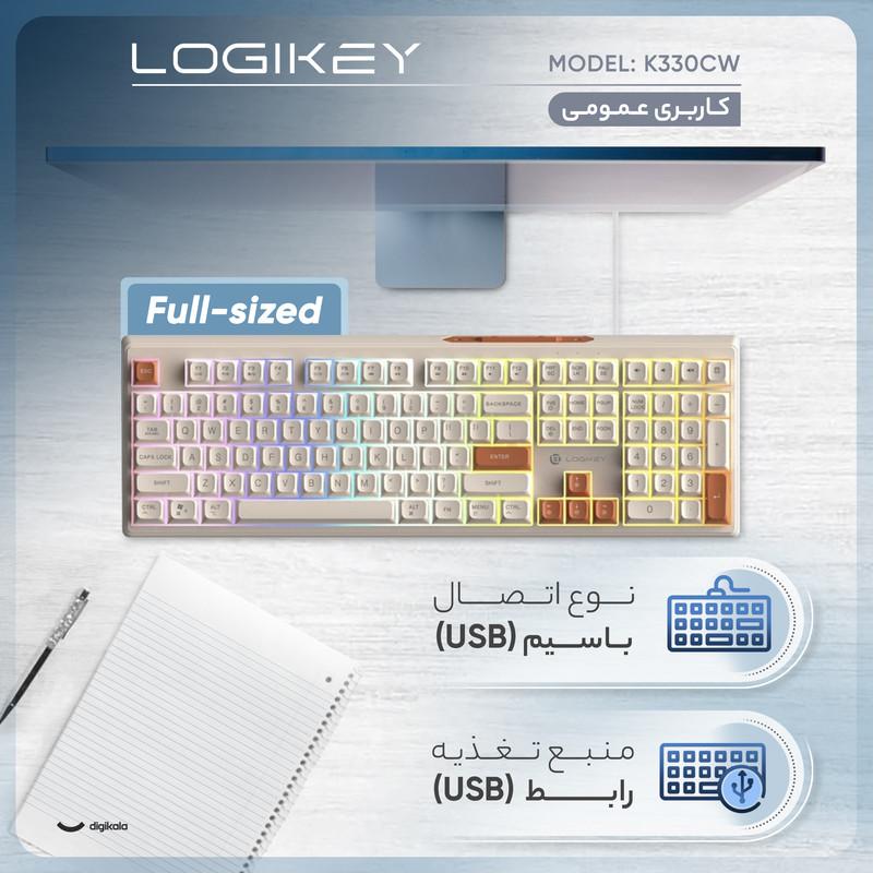 کیبورد بی سیم لاجی کی مدل K330CW، سوییچ ممبران، Full-Size، نورپردازی RGB