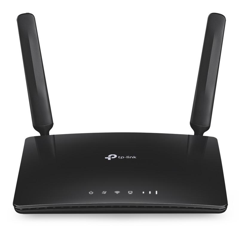 مودم روتر بی‌سیم تی پی-لینک مدل Archer MR200/AC750_Ver-4 با پشتیبانی از 4G LTE و 3G، دو آنتن خارجی، فرکانس دوگانه 2.4 و 5 گیگاهرتز، سرعت انتقال داده تا 300 مگابیت بر ثانیه، قابلیت اتصال 64 کاربر، پشتیبانی از سیم کارت میکرو و امکانات WPS و کلید روشن/خاموش