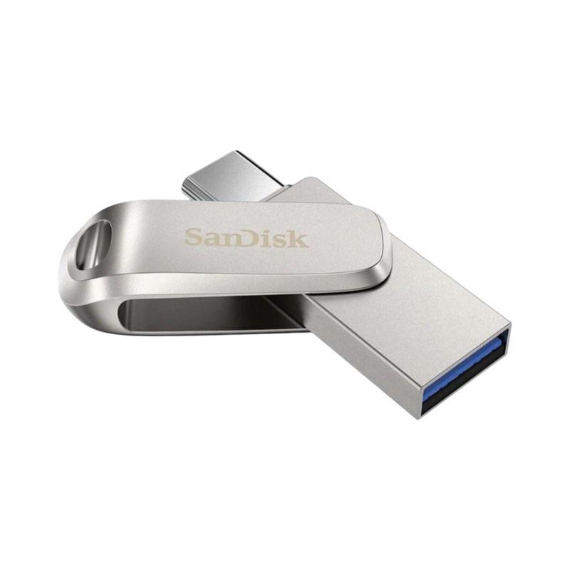 فلش مموری سن دیسک مدل Ultra Dual Drive Luxe ظرفیت 64 گیگابایت با رابط تایپ سی و USB 3.2 Gen 1، سرعت خواندن 400 مگابایت بر ثانیه، طراحی تاشو و سازگار با سیستم‌عامل‌های Android، PC، Mac و iPad Pro