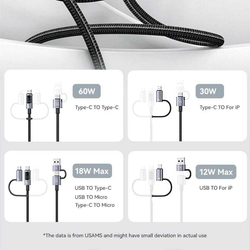 کابل تبدیل usb / usb-c به usb-c / micro usb / لایتنینگ یوسمز مدل sj736 طول 2 متر