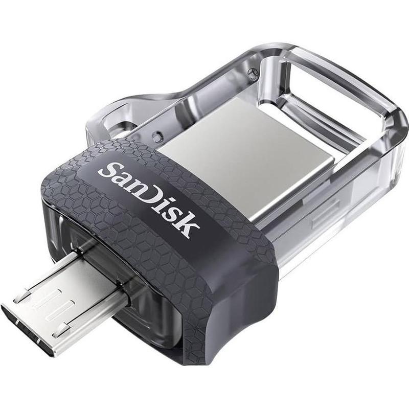 فلش مموری دوکاره سن دیسک مدل Ultra Dual Drive M3.0 ظرفیت 128 گیگابایت با رابط USB3.0 و MicroUSB، سرعت خواندن تا 150 مگابایت بر ثانیه و پشتیبانی از اپلیکیشن SanDisk Memory Zone
