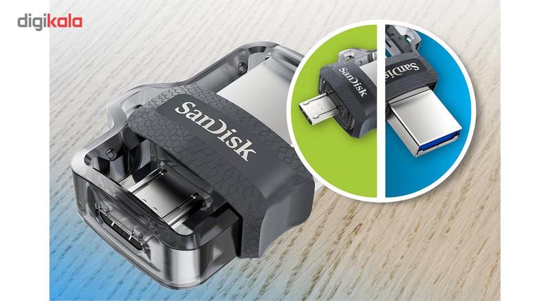 فلش مموری دوکاره سن دیسک مدل Ultra Dual Drive M3.0 ظرفیت 128 گیگابایت با رابط USB3.0 و MicroUSB، سرعت خواندن تا 150 مگابایت بر ثانیه و پشتیبانی از اپلیکیشن SanDisk Memory Zone