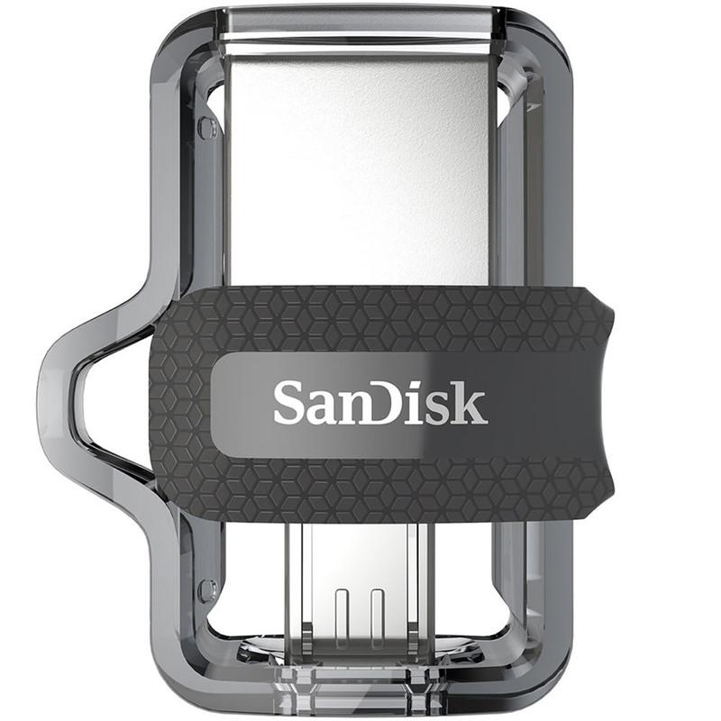فلش مموری دوکاره سن دیسک مدل Ultra Dual Drive M3.0 ظرفیت 128 گیگابایت با رابط USB3.0 و MicroUSB، سرعت خواندن تا 150 مگابایت بر ثانیه و پشتیبانی از اپلیکیشن SanDisk Memory Zone