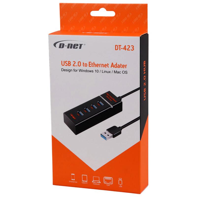 هاب 4 پورت USB 2.0 دی نت مدل DT-423 طول 30 سانتی متر