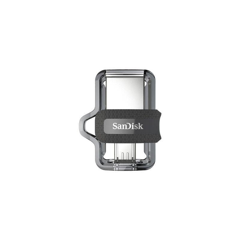 فلش مموری سن دیسک مدل Ultra Dual Drive m3.0 ظرفیت 64 گیگابایت با دو رابط USB Type-A و USB Type-C، سرعت انتقال 130 مگابایت بر ثانیه، استاندارد USB 3.2 Gen1، مناسب انتقال سریع و ایمن فایل بین دستگاه‌های هوشمند