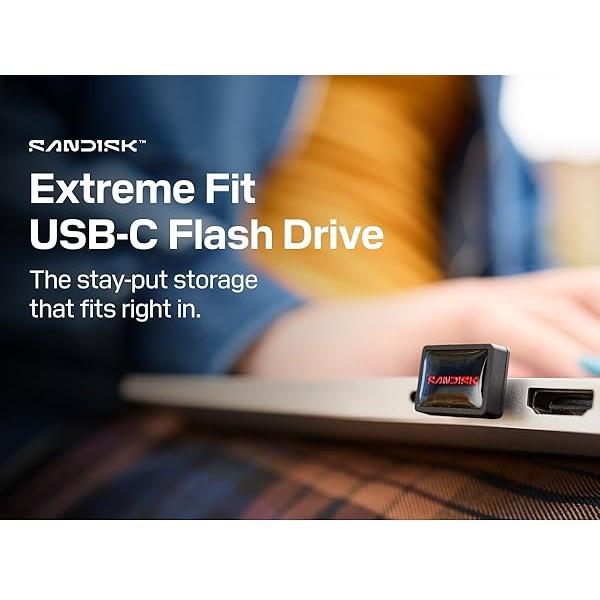 فلش مموری سن دیسک مدل EXTREME FIT CZ530 ظرفیت 256 گیگابایت رابط USB-C سرعت انتقال 400 مگابایت بر ثانیه طراحی کم‌حجم و مقاوم، سازگار با لپ‌تاپ، تبلت و گوشی‌های دارای پورت USB Type-C