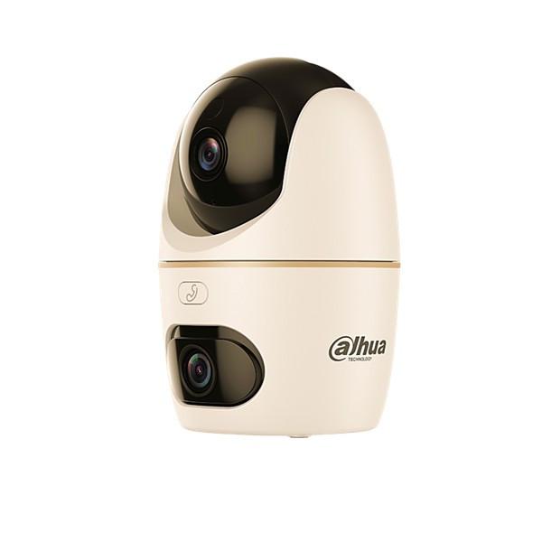 دوربین مدار بسته تحت شبکه داهوا مدل HERO DUAL D1-H3D-3F با رزولوشن 3+3 مگاپیکسل، دو لنز مجزا، اتصال بی‌سیم و باسیم، تشخیص هوشمند حرکت انسان و حیوان، هشدار نوری و صوتی، مکالمه دوطرفه و مدیریت از راه دور از طریق اپلیکیشن