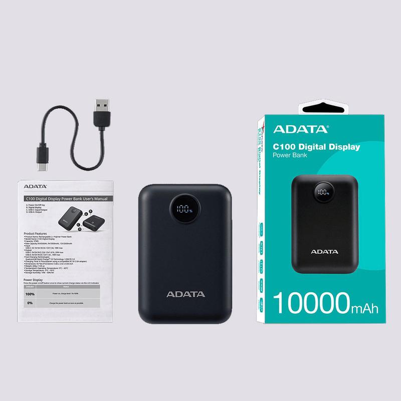 پاوربانک 20 وات ای دیتا مدل C100 Digital Display ظرفیت 10000 میلی‌آمپرساعت