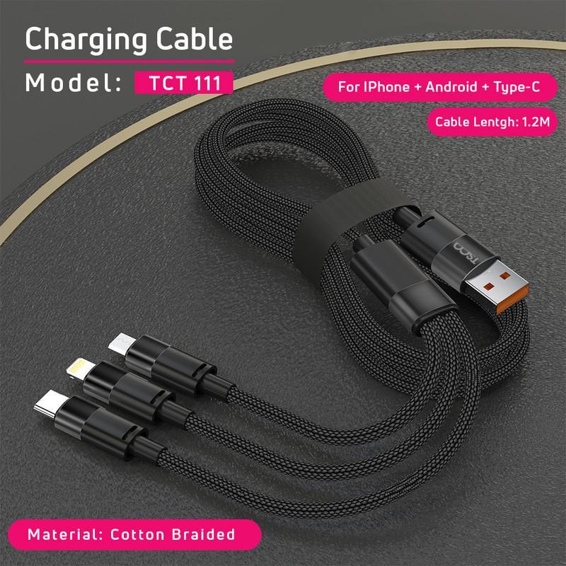 کابل تبدیل USB به USB-C | microUSB | لایتنینگ تسکو مدل TCT 111 طول 1.2 متر
