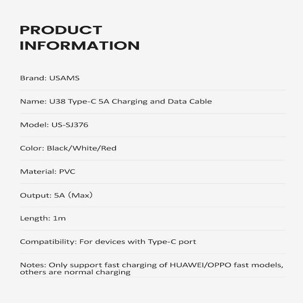کابل تبدیل USB به USB-C یوسمز مدل US-SJ376 U38 طول 1 متر