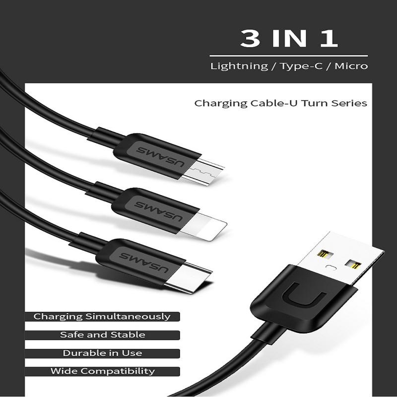 کابل تبدیل USB به microUSB /لایتنینگ/USB-C یوسمز مدل US-SJ324 طول 1 متر