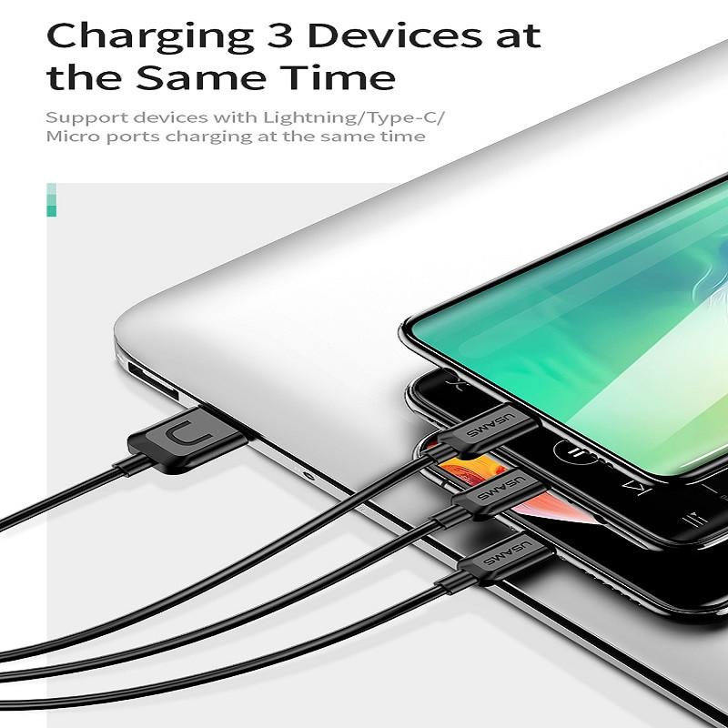 کابل تبدیل USB به microUSB /لایتنینگ/USB-C یوسمز مدل US-SJ324 طول 1 متر