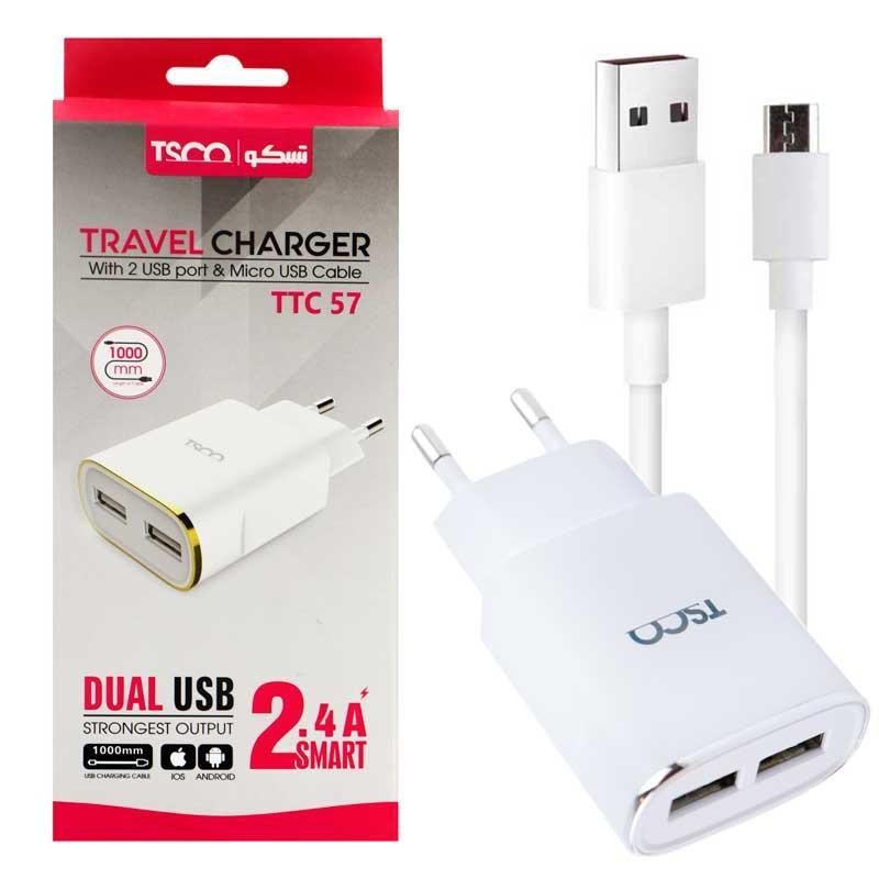 شارژر دیواری تسکو مدل TTC 57 به همراه کابل تبدیل microUSB 
