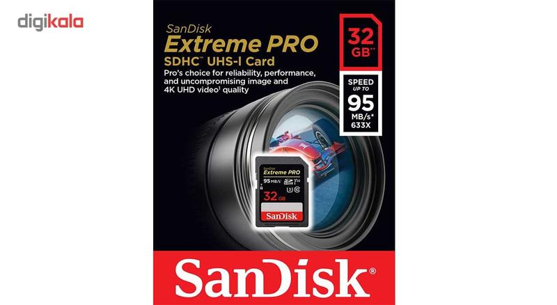 کارت حافظه SDHC سن دیسک مدل Extreme Pro V30 کلاس 10 استاندارد UHS-I U3 سرعت 633X 95MBps ظرفیت 32 گیگابایت