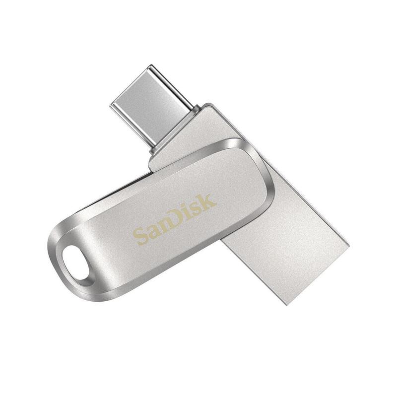 فلش مموری سن دیسک Ultra Dual Drive Luxe ظرفیت 512 گیگابایت با دو رابط USB 3.2 Type-C و Type-A، طراحی چرخشی، بدنه فلزی و سازگار با گوشی، تبلت، کامپیوتر و تلویزیون