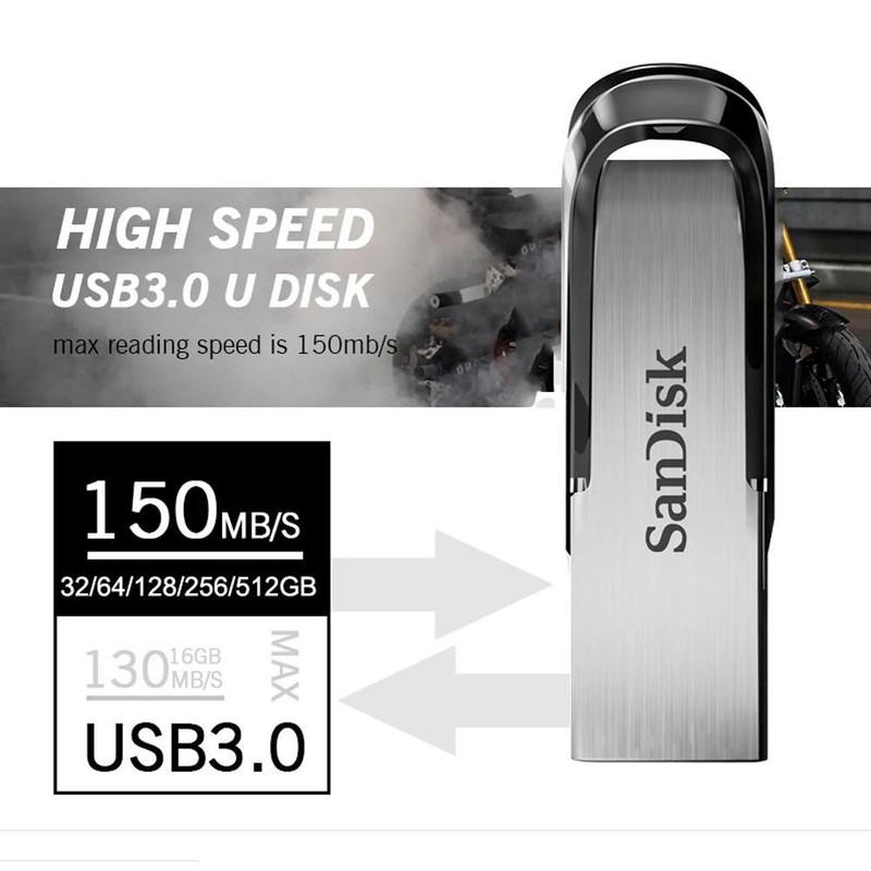 فلش مموری سن دیسک مدل Ultra Flair CZ73 ظرفیت 512 گیگابایت با بدنه فلزی، رابط USB 3.0 و سرعت خواندن 150 مگابایت بر ثانیه، سازگار با ویندوز، مک، گوشی، تبلت و تلویزیون