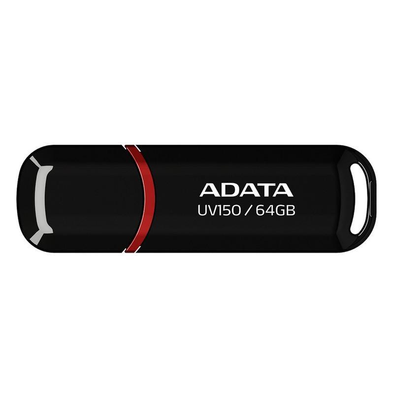 فلش مموری ای دیتا مدل UV150 ظرفیت 64 گیگابایت، رابط USB 3.2 Gen1، سرعت خواندن 90 مگابایت بر ثانیه، طراحی درپوش‌دار، سازگار با گوشی، تبلت، کامپیوتر و تلویزیون