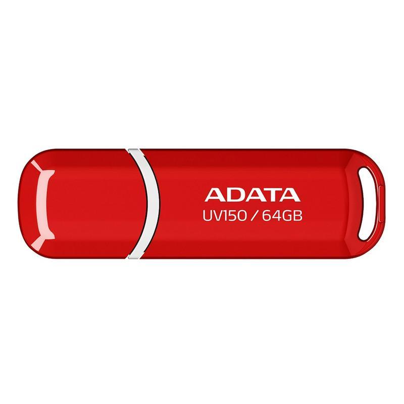 فلش مموری ای دیتا مدل UV150 ظرفیت 64 گیگابایت، رابط USB 3.2 Gen1، سرعت خواندن 90 مگابایت بر ثانیه، طراحی درپوش‌دار، سازگار با گوشی، تبلت، کامپیوتر و تلویزیون
