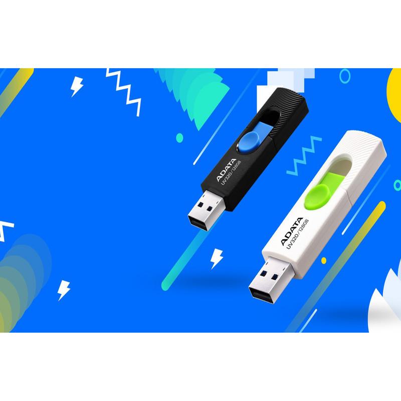 فلش مموری ای دیتا مدل UV320 ظرفیت 128 گیگابایت با درگاه USB 3.1 کشویی و سازگار با ویندوز، مک و لینوکس، انتقال داده با سرعت 10 گیگابیت بر ثانیه و طراحی جمع‌وجور