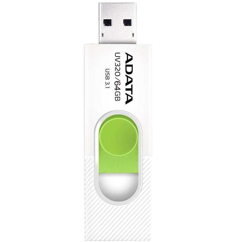فلش‌مموری کشویی ای دیتا مدل UV320 ظرفیت 64 گیگابایت با رابط USB 3.2 Gen1 سرعت انتقال تا 10 گیگابیت بر ثانیه و سازگار با ویندوز، مک، لینوکس، گوشی و تلویزیون