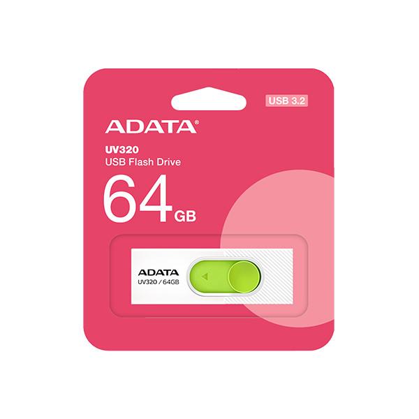 فلش‌مموری کشویی ای دیتا مدل UV320 ظرفیت 64 گیگابایت با رابط USB 3.2 Gen1 سرعت انتقال تا 10 گیگابیت بر ثانیه و سازگار با ویندوز، مک، لینوکس، گوشی و تلویزیون