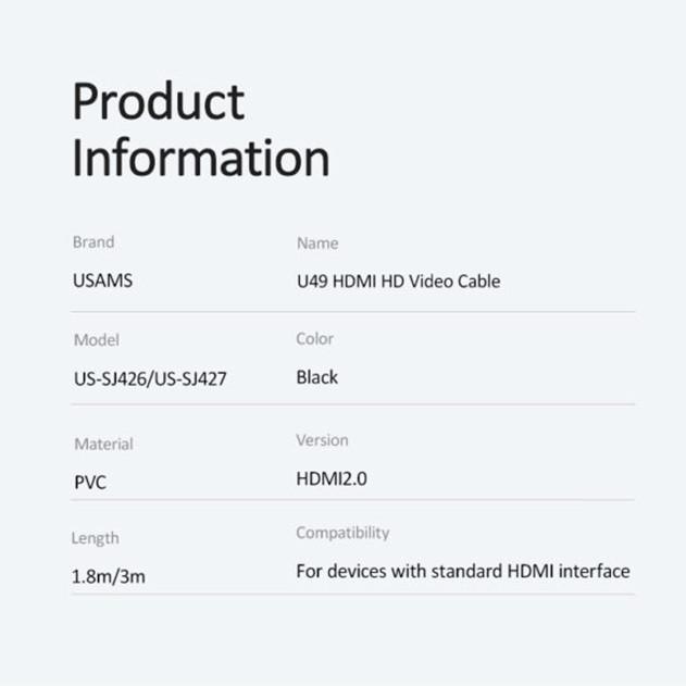 کابل HDMI یوسمز مدل U49 طول 1.8 متر