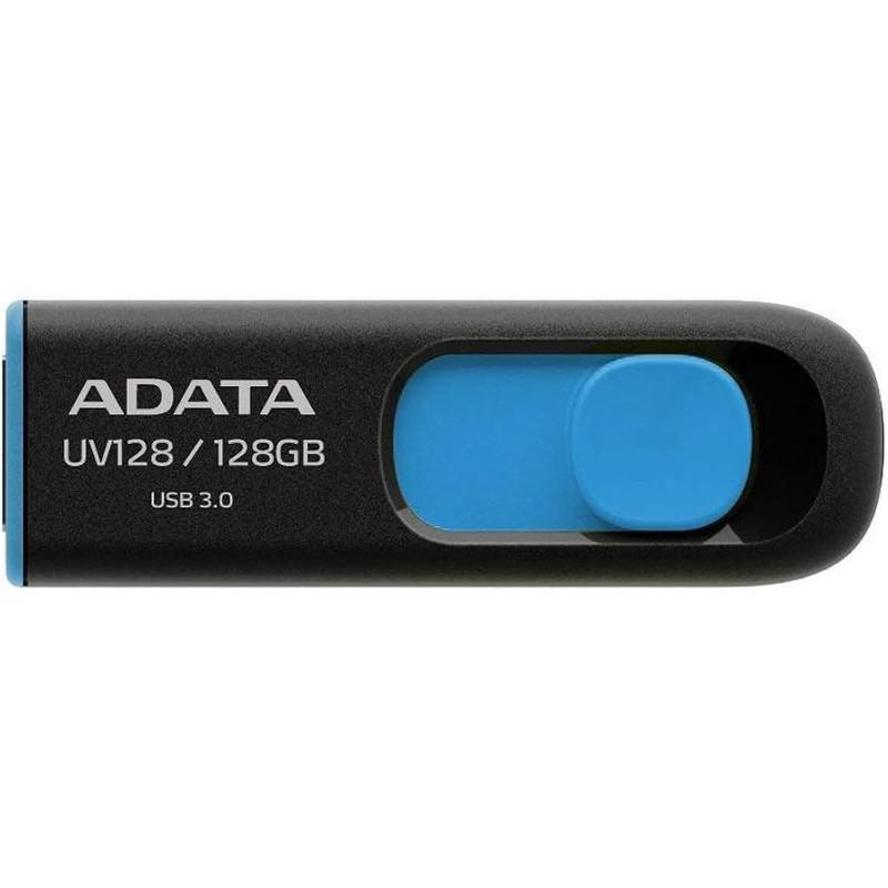 فلش مموری کشویی ای‌دیتا مدل DashDrive UV128 ظرفیت 128GB، رابط USB 3.0 با سرعت خواندن 90 و نوشتن 40 مگابایت بر ثانیه، طراحی بدون درپوش و بدنه مات ضدخش و گردوغبار