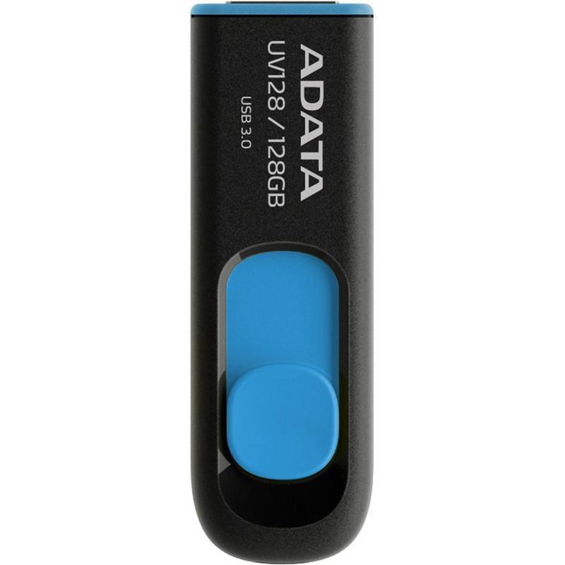 فلش مموری کشویی ای‌دیتا مدل DashDrive UV128 ظرفیت 128GB، رابط USB 3.0 با سرعت خواندن 90 و نوشتن 40 مگابایت بر ثانیه، طراحی بدون درپوش و بدنه مات ضدخش و گردوغبار