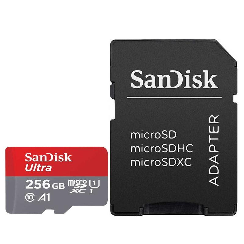 کارت حافظه microSDXC سن دیسک مدل Ultra کلاس10 و A1 استاندارد UHS-I U1 سرعت 100MBps 667X همراه با آداپتور SD ظرفیت 256 گیگابایت